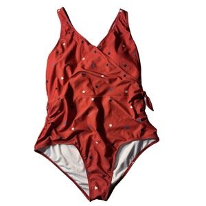 Berkley Jensen‎ Women's XXL One Piece Swimsuit Red Patriotic Star Wrap